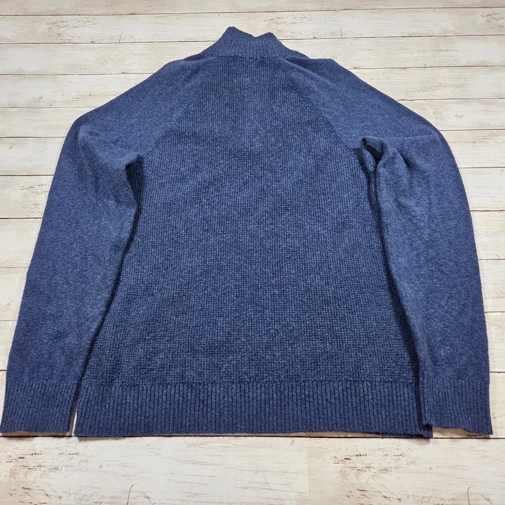 Banana Republic Waffle Knit Mock Neck Sweater Mens L Blue Button Henley Raglan
